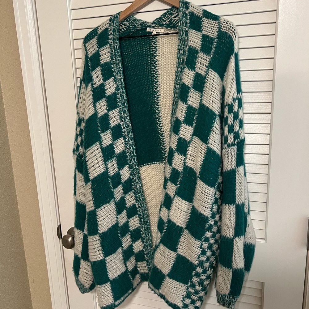 Emerald Checker Print Knit Cardigan